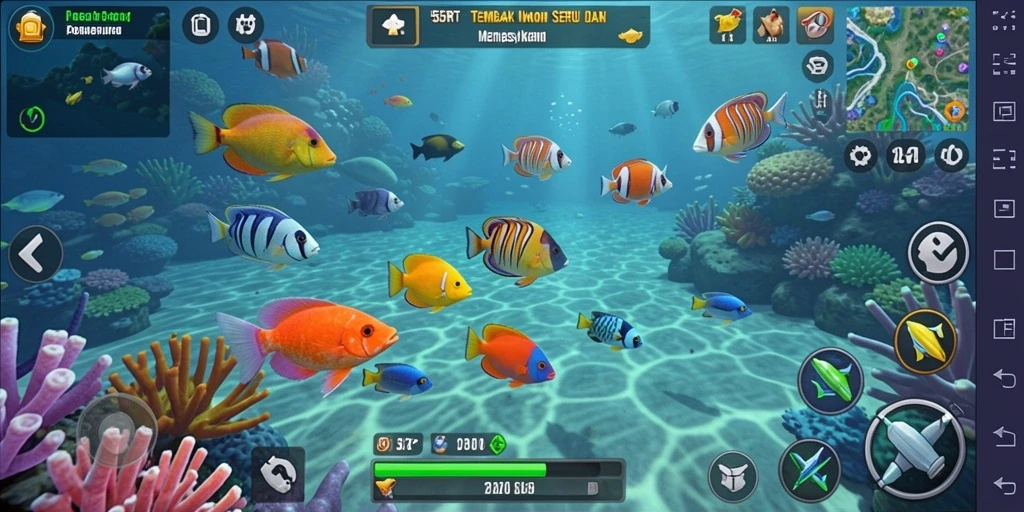 Gameplay seru dalam 55RT saat menembak ikan.