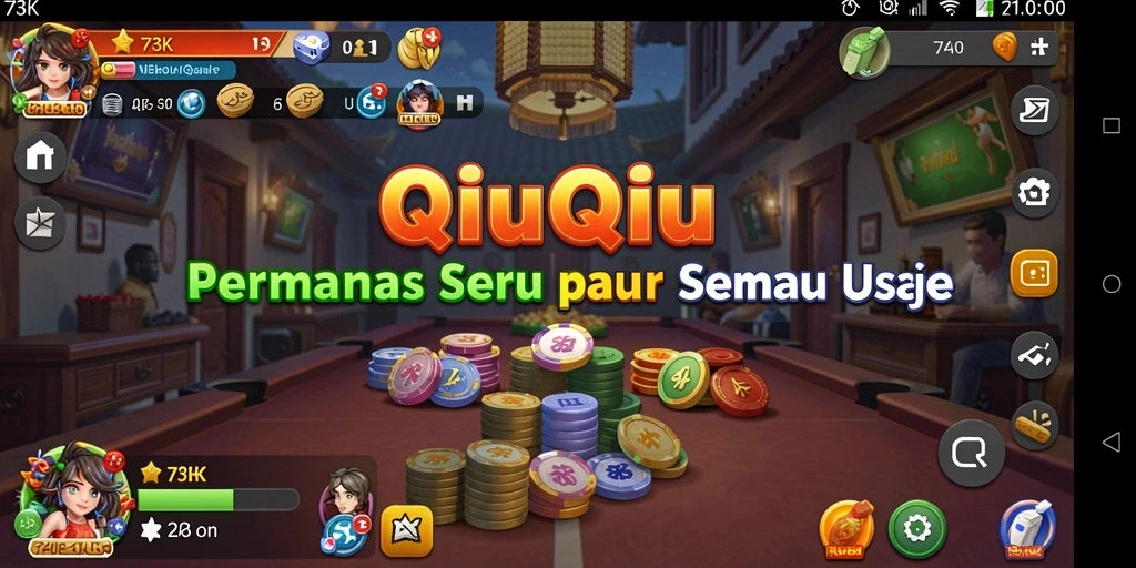 Tampilan utama gameplay 73K saat bermain QiuQiu.