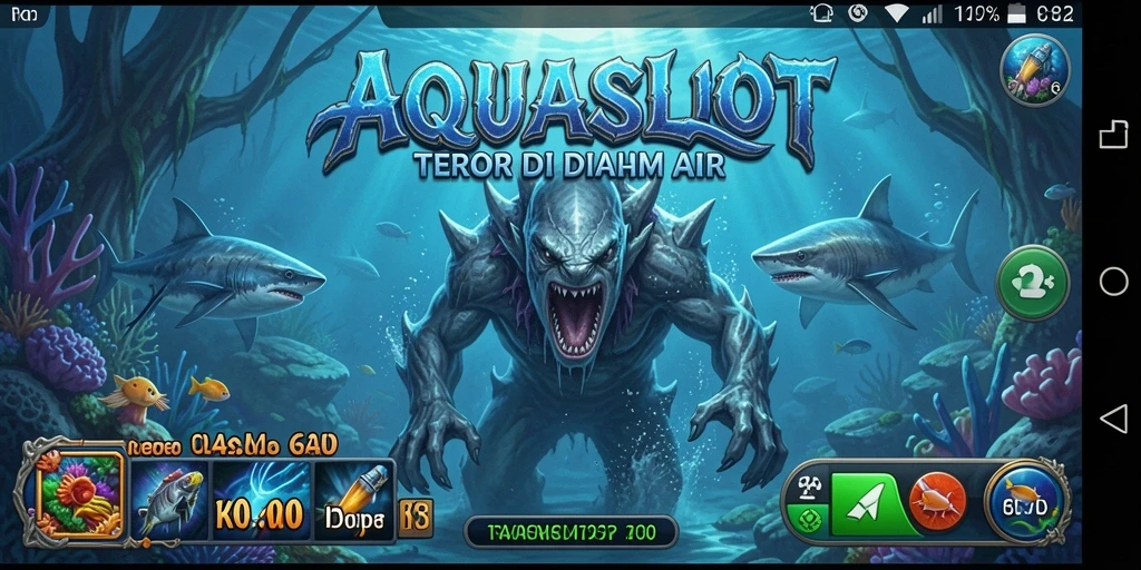 Screenshot AQUASLOT menampilkan suasana menakutkan di bawah laut.