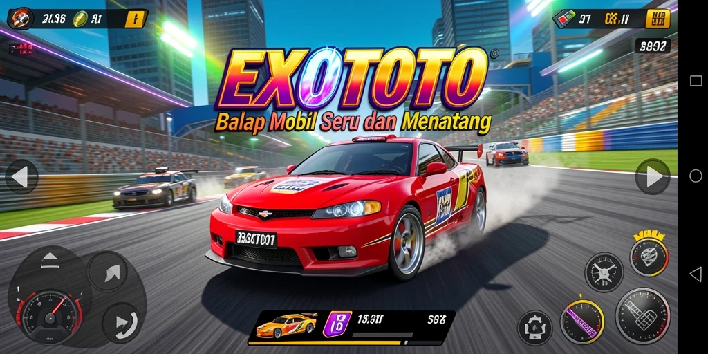 Tampilan gameplay balap mobil seru di EXOTOTO.