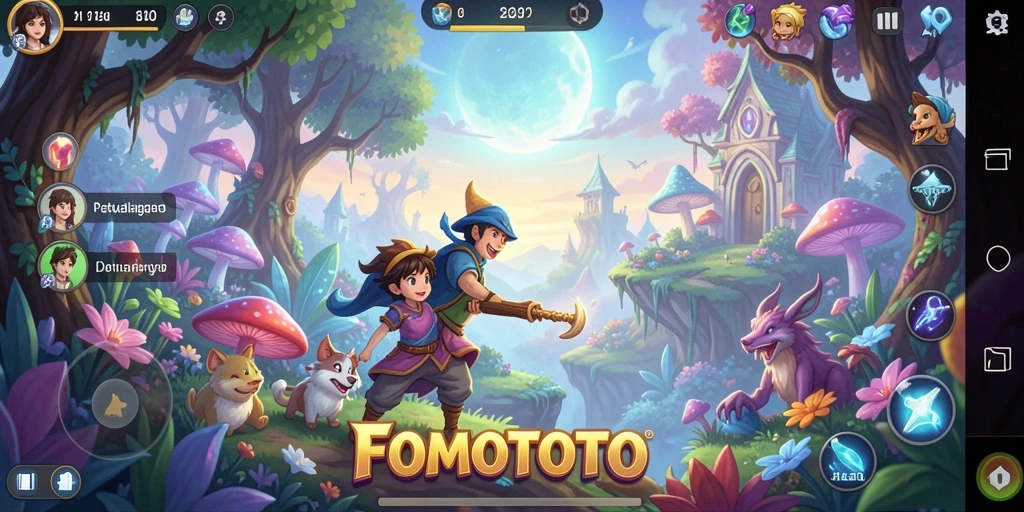 Screenshot gameplay FOMOTOTO menampilkan karakter dan lingkungan petualangan.