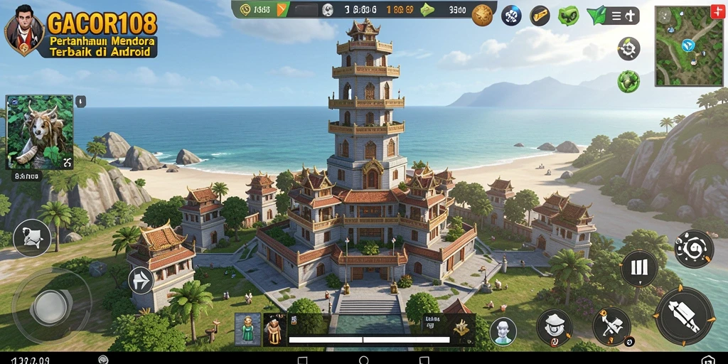 Screenshot gameplay GACOR108 menampilkan aksi menara pertahanan yang seru.