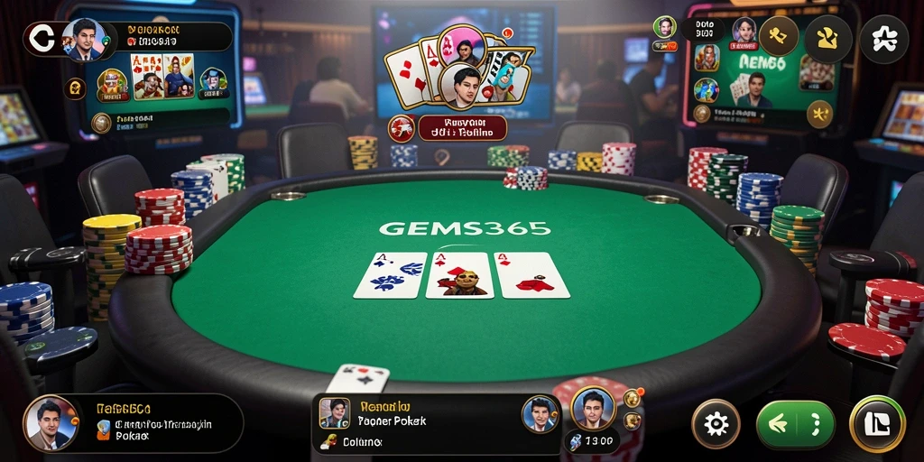 Tampilan gameplay Poker yang mendebarkan di GEMS365.