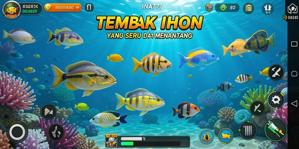 Tampilan gameplay Tembak Ikan yang menarik dan penuh warna.