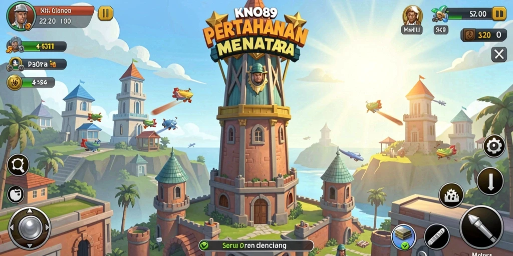 Tangkapan layar gameplay KNO89 menampilkan aksi Tower Defense seru.