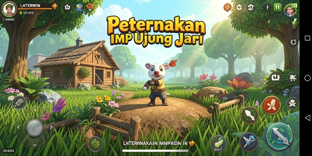 Tampilan gameplay LNTERWIN dengan aktivitas bertani yang seru.