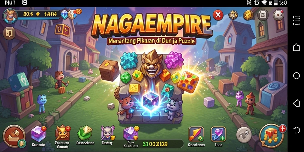 Screenshot gameplay NAGAEMPIRE menampilkan tantangan puzzle yang mengasyikkan.