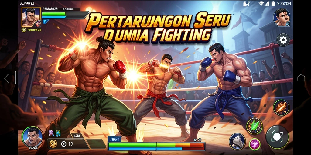 Screenshot gameplay SEMAR123 menampilkan karakter bertarung di arena yang penuh aksi.
