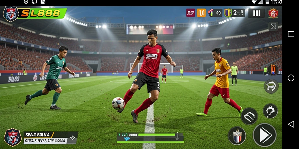 Tampilan gameplay sepak bola yang mendebarkan dan realistis.