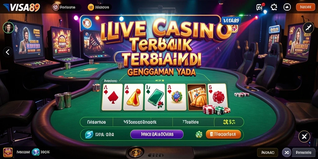Screenshot gameplay <strong>VISA89</strong> menampilkan dealer langsung dan suasana kasino yang mendebarkan.