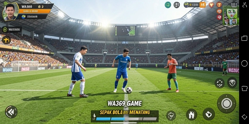 Tampilan gameplay menarik dengan aksi sepak bola yang nyata.